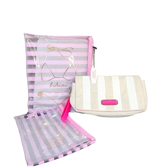 VICTORIA'S SECRET Beach Pool Bag & Wristlet Purse Set of 3 - Picture 1 of 9